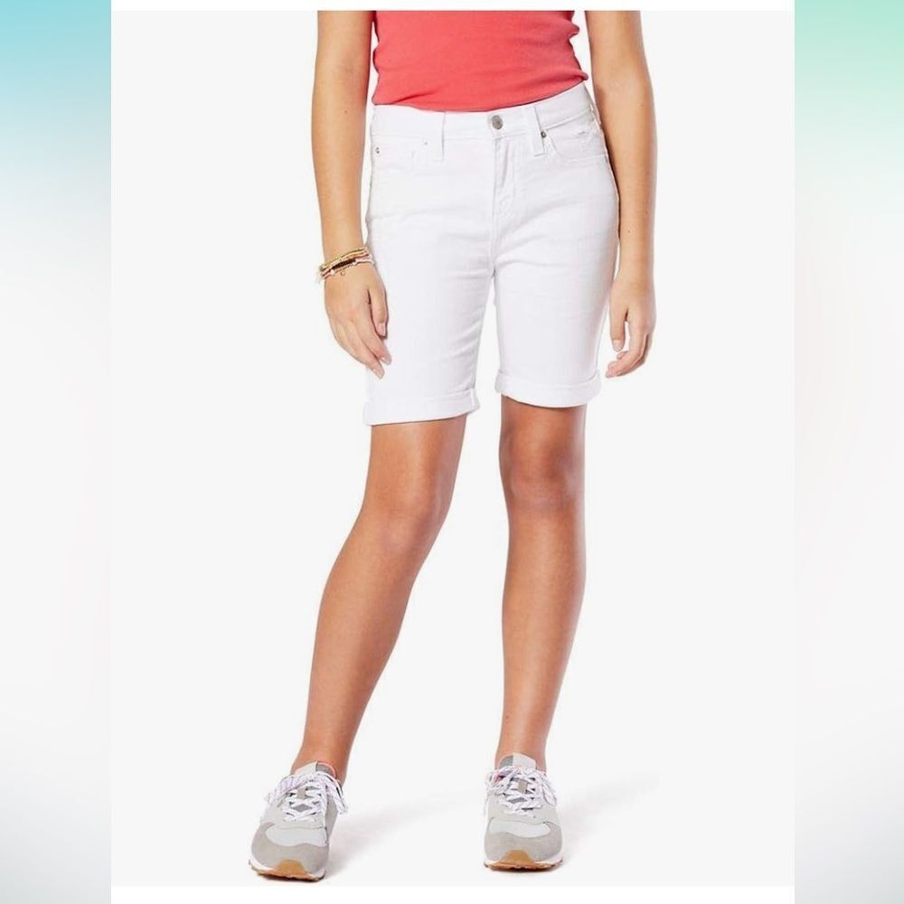 2/$15! Justice White Bermuda Jean Shorts Rolled Cuff Girls Plus Size 18